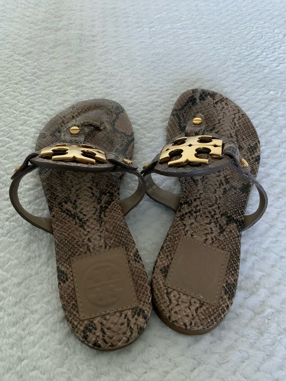 Tory Burch Miller Snake Embossed Leather Sandals - Picture 4 of 12